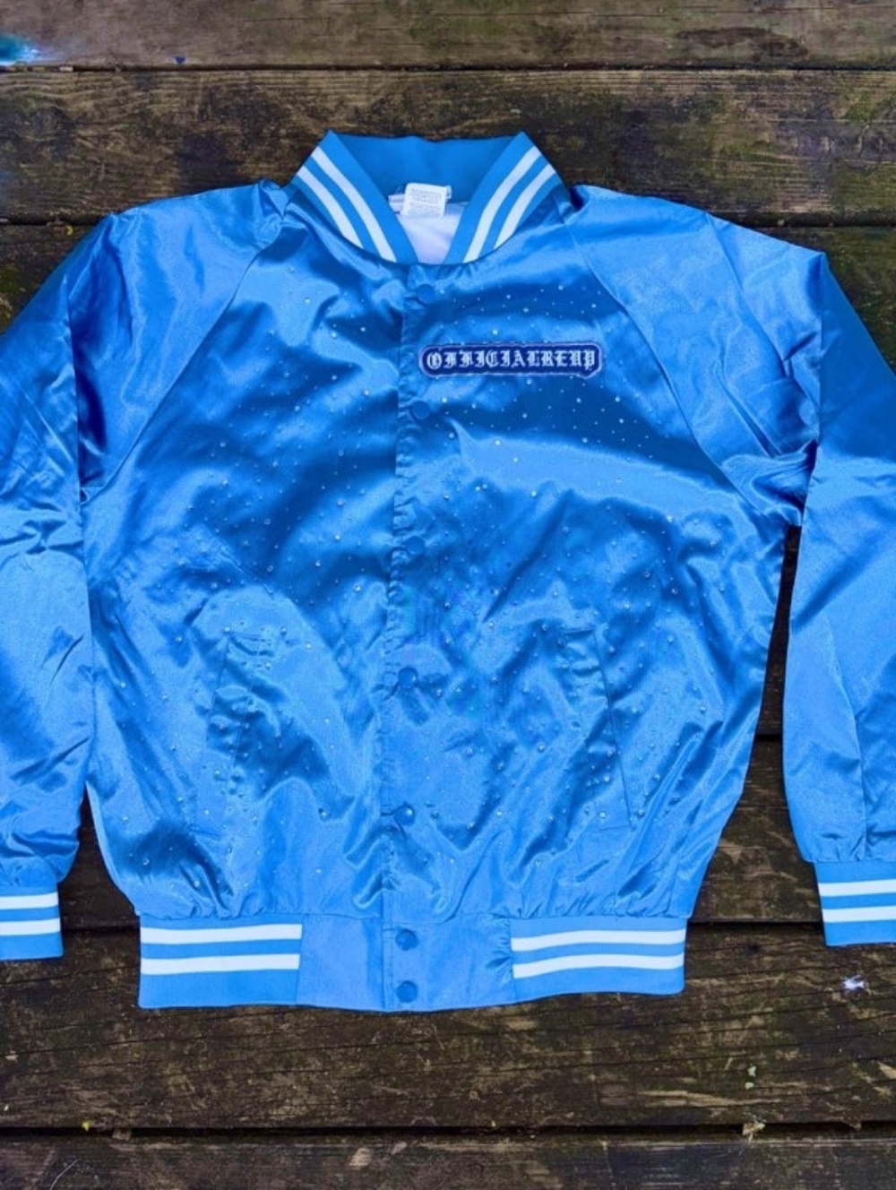 Blue Satin Bomber Jacket -